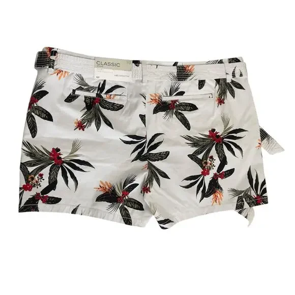 Liz Claiborne Tropical Print Shorts White Classic Belted Plus Size 16 Summer NWT - Picture 2 of 6